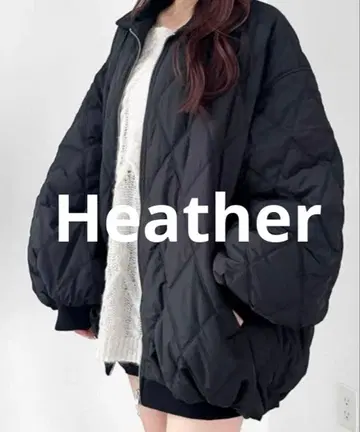 새상품급 Heather 퀼팅 볼륨 블루종 BLACK FREE