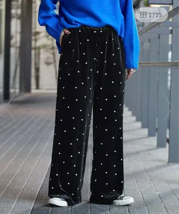 도트 무늬 벨벳 와이드 팬츠