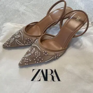 [ 미사용 ] ZARA 자수 메쉬 슬링백 슈즈
