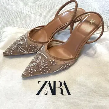 [ 미사용 ] ZARA 자수 메쉬 슬링백 슈즈