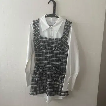 체크 무늬 트위드풍 원피스