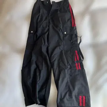 블랙 스트라이프 와이드 팬츠