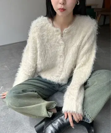 feepur 울 혼방 샤기 숏 가디건