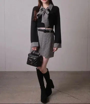 LIP SERVICE 2way 셔츠 레이어드 니트탑 스커트 세트