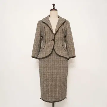 DES PRES 트위드 셋업 스커트 수트 총 안감 브라운 1*KD928