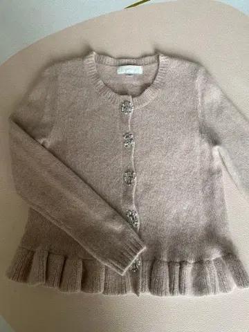 비쥬 포함 베이지 프릴 가디건