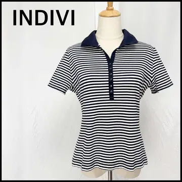 [거의 미사용] 인디비 반팔 피케 셔츠 T셔츠 보더 블랙 L