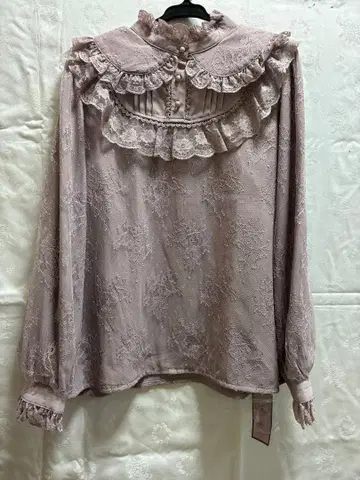 ROJITA 라벤더 연보라 레이스 부착 프릴 옷깃 블라우스 F 사이즈