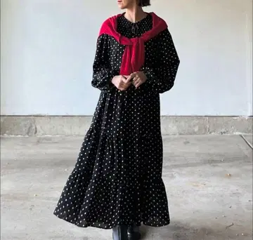 물방울 패턴 롱 셔츠 원피스