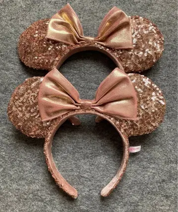 디즈니 머리띠 스팽글 핑크 골드 리본 미니 라메