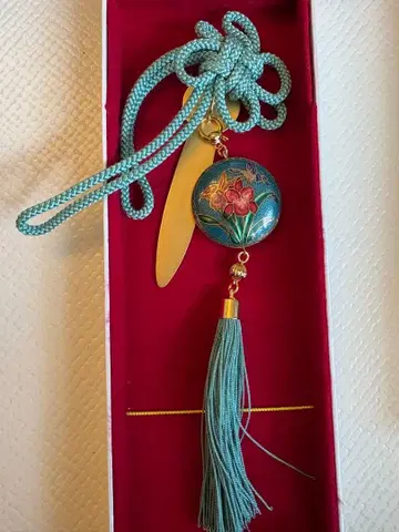 파란색 꽃무늬 오비 고정 띠 끈 장식