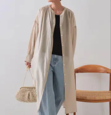 OPAQUE CLIP 베이지 코튼 긴팔 셔츠 원피스