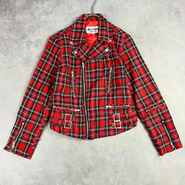 AC/DC 라이더 자켓 타탄 체크 레드 y2k