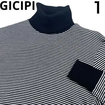 새상품 GICIPI 터틀넥 코튼 니트 1 M 보더 블랙 화이트