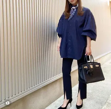 cccmalie 씨마리 네이비 긴팔 퍼프 슬리브 셔츠