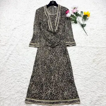 새상품급 빅 사이즈 46 레오나르 롱 기장 원피스 레오파드 트리밍