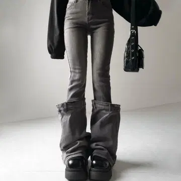 밈 셀렉 레그 커버 와이드 롤업 스트레치 블랙 데님