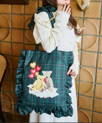 kutir 테디베어 콜라보 리본 프릴 토트백