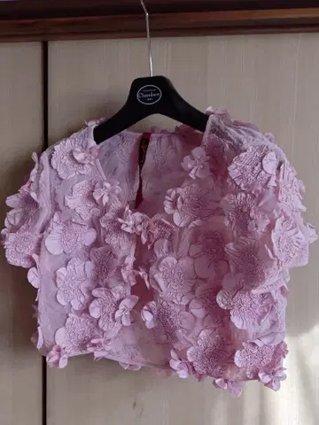 새상품 노코오노 꽃무늬 프릴 조임 반팔 볼레로 핑크