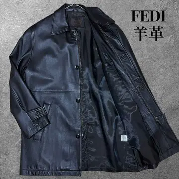 최상급 부드러운 FEDI 카 코트 천연 가죽 양가죽 브라운 L 사이즈