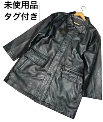 미사용 택 포함 소가죽 가죽 롱 자켓 루즈핏 실루엣 LL 블랙