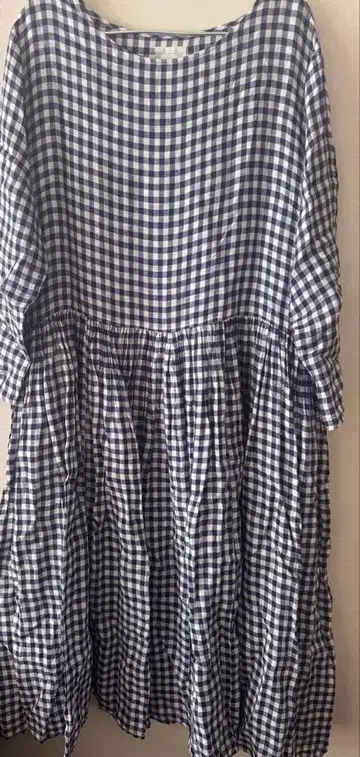 So: 프렌치 린넨 깅엄 체크 긴팔 원피스