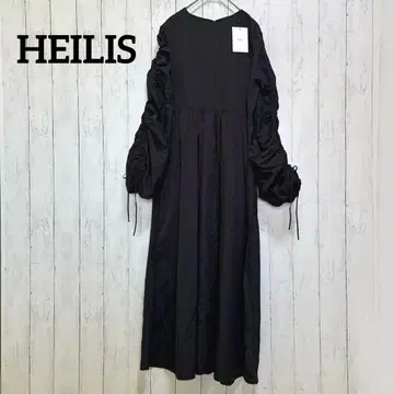 HEILIS 소매 셔링 나일론 원피스 블랙