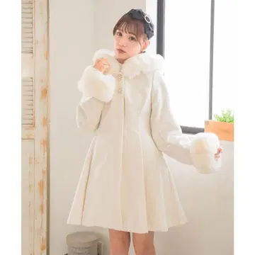 [ Rojita ] 백리본 후디 코트 퍼 포함 A라인 화이트