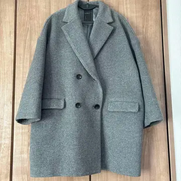 NOBLE 그레이 더블 브레스트 체스터 코트