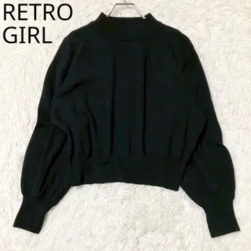 레트로걸 니트 스웨터 하이넥 퍼프 슬리브 크롭 블랙
