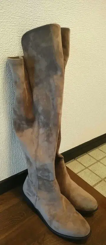 브라운 스웨이드 니하이 부츠