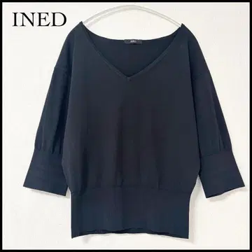 이네드 반팔 티셔츠 니트 스웨터 상의 V넥 블랙 M