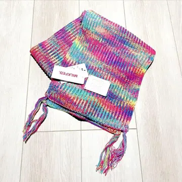 밀크페도 새상품 로고 택 프린지 컬러풀 머플러 스톨