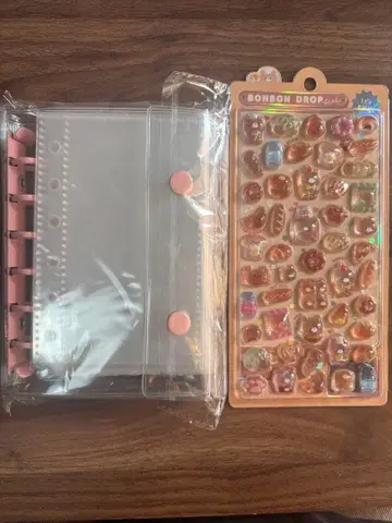 모자 꽁지 드롭 씰 씰북 투명 핑크 A7 리필 10장 곰 빵