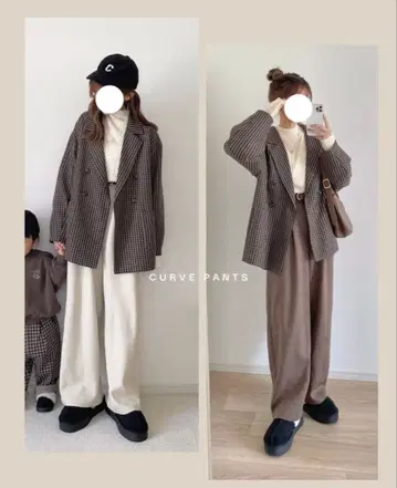 시마무라 choco 체크 자켓 턱 커브 팬츠 세트