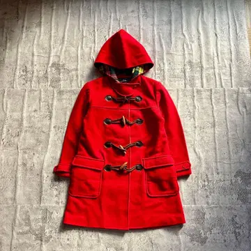 더플 코트 M 레드 후드 부착 롱 기장 체크 안감 크리스마스