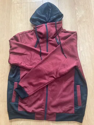 빨간색과 검은색 풀 집업 후드티 2XL