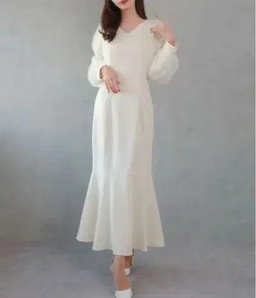 V넥 머메이드 원피스 결혼식 포멀 드레스