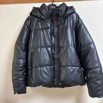 ZARA 후드 부착 인조 가죽 블랙 다운 자켓 M