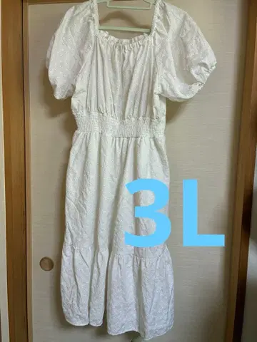 화이트 폴리에스테르 원피스 3L