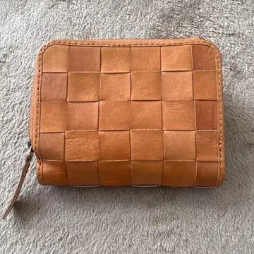 주케로 가죽 뜨개질 접이식 지갑 카멜
