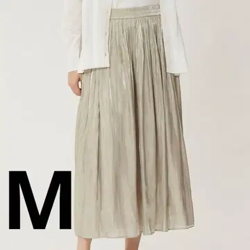 PLST 메탈릭 플리츠 롱 스커트 M 베이지