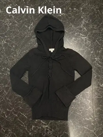 Calvin Klein 블랙 후드 부착 스웨터 XS