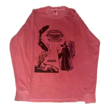 프린트 롱 T 오리지널 핸드메이드 빨간색 M 사이즈