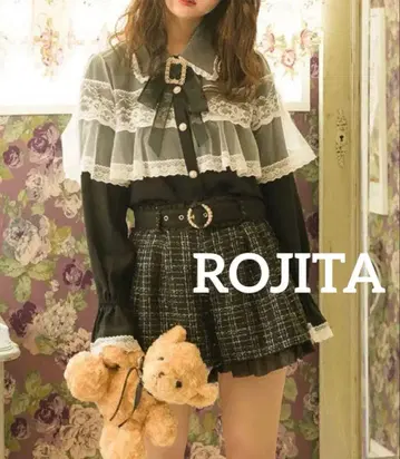 새상품급 ROJITA 양산 프릴 긴팔 블라우스 블랙 로지타 노에미