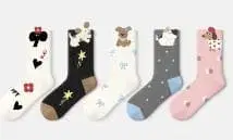 개와 꽃 디자인의 캐주얼 양말 5족 세트