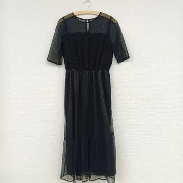[ Andemiu ] 블랙 롱 원피스 프리 사이즈 프릴 레이스