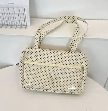 아이보리 도트 토트백