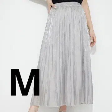 PLST 메탈릭 새틴 플리츠 스커트 실버 M 사이즈