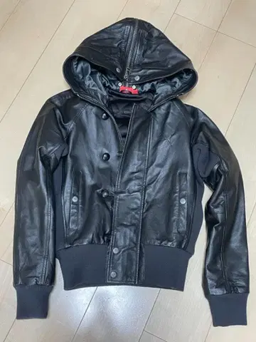 PUMA 돈피 후드 부착 블랙 리얼 가죽 자켓 블루종 천연 가죽